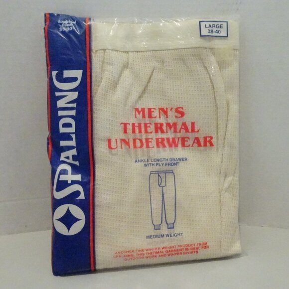 Spalding Men's Thermal Underwear Vintage Ankle Length With Fly Front Size L NOS - Picture 1 of 2